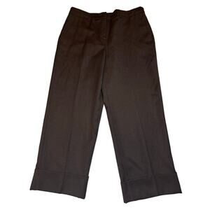 Harve Benard Wide Leg Wool Pants Womens Size 10 Brown Lined Cuff Trousers Slacks